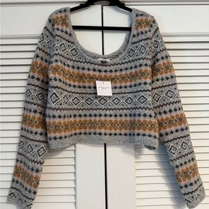 American Eagle Outfitters Geometric Cropped Knit Sweater